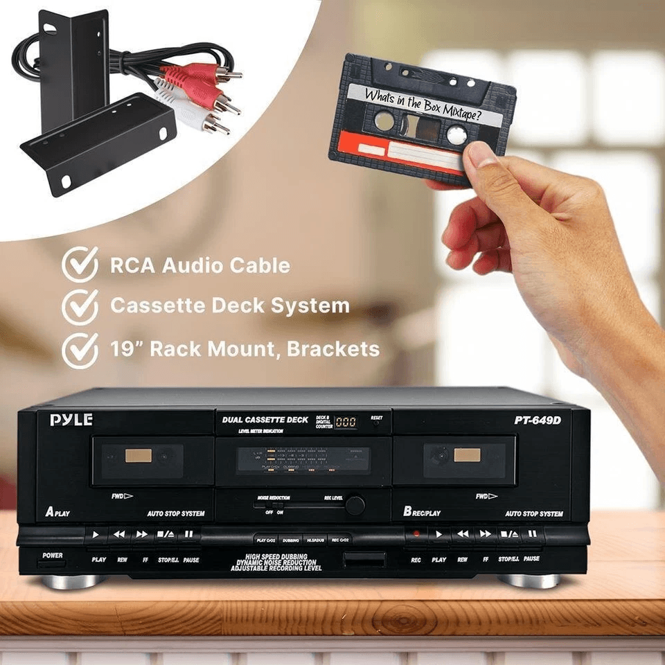 Pyle Dual Cassette Deck Stereo Audio Recorder With Noise Reduction  Rack Mount 1