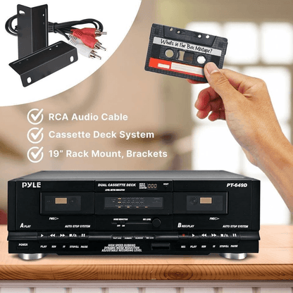 Pyle Dual Cassette Deck Stereo Audio Recorder With Noise Reduction  Rack Mount 1
