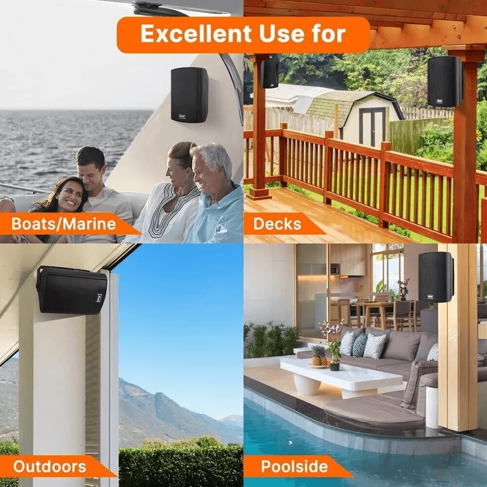 Pyle PDWR52BTBK 8Ohm Bluetooth Wall Mount Speaker 240W IndoorOutdoor Waterproof Stereo Pair 5