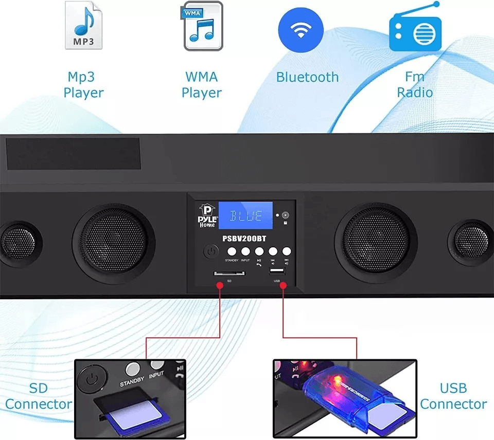 Pyle Bluetooth Soundbar Speaker With USBSD AUX FM Radio  Remote Home Theater Audio System With LCD  5