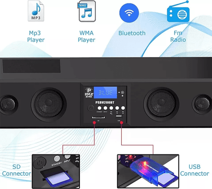 Pyle Bluetooth Soundbar Speaker With USBSD AUX FM Radio  Remote Home Theater Audio System With LCD  5