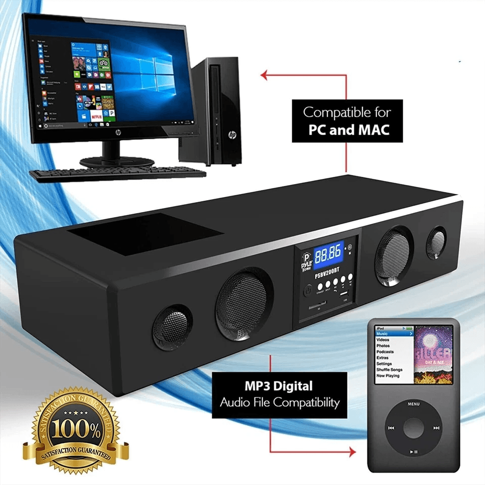 Pyle Bluetooth Soundbar Speaker With USBSD AUX FM Radio  Remote Home Theater Audio System With LCD  4