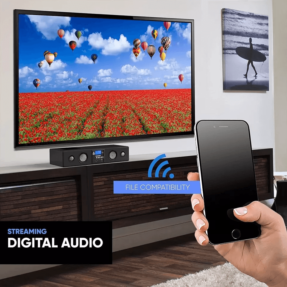 Pyle Bluetooth Soundbar Speaker With USBSD AUX FM Radio  Remote Home Theater Audio System With LCD  2