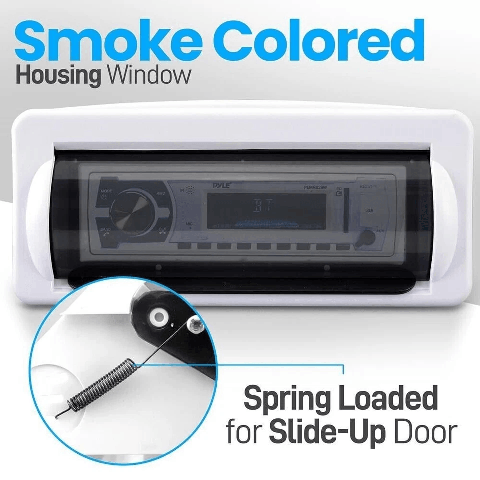 PYLE White Marine Boat Radio Stereo Water Resistant Cover Housing With UV Protection SmokeTinted Do 4