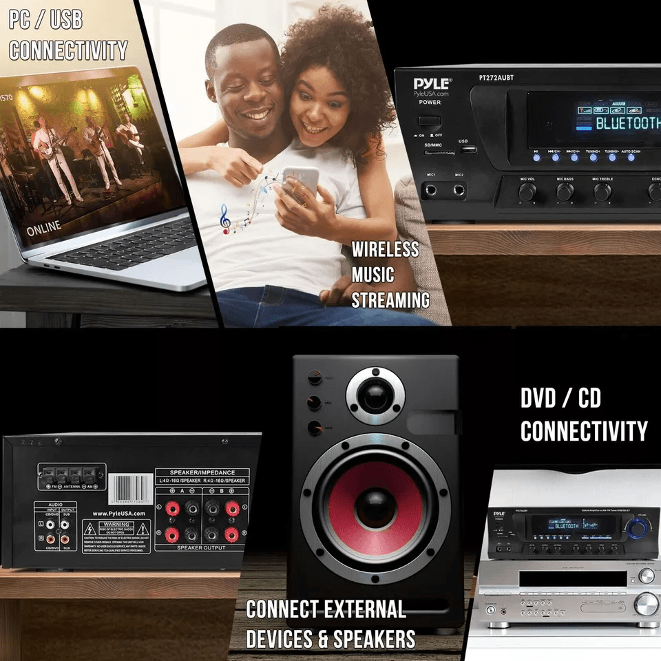 Pyle Bluetooth Stereo Amplifier USB SD AUX FM Tuner With Remote 2