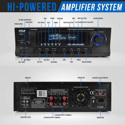 Pyle Bluetooth Stereo Amplifier USB SD AUX FM Tuner With Remote 1