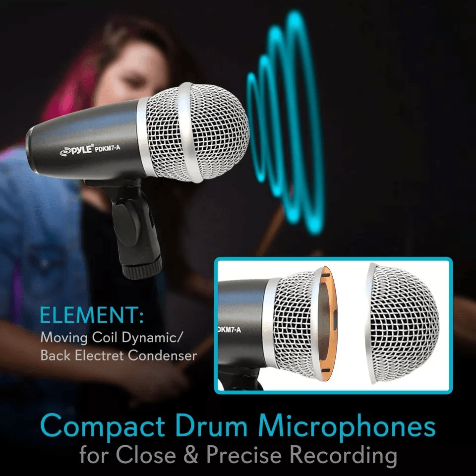 Pyle Pro Microphone Wired Drum Kit With Adjustable StandMount Full Instrument Mic Set For Drums Cym 2