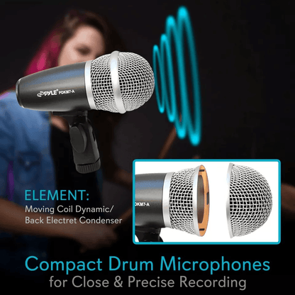 Pyle Pro Microphone Wired Drum Kit With Adjustable StandMount Full Instrument Mic Set For Drums Cym 2
