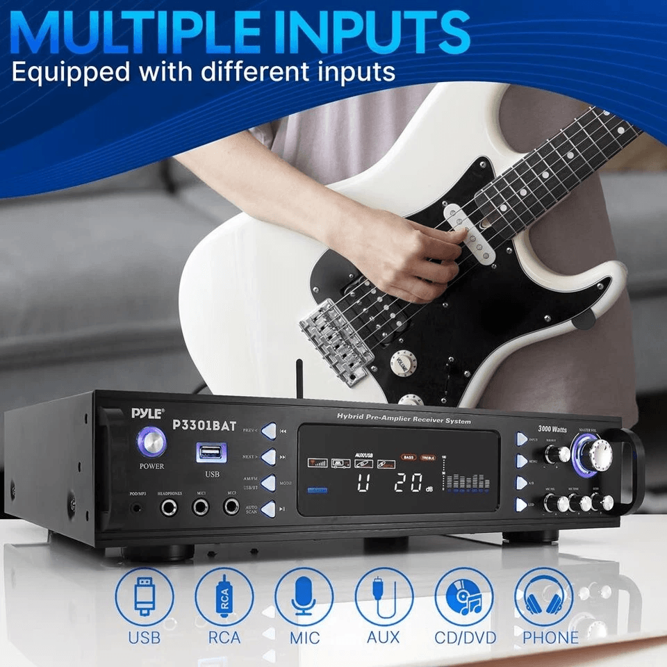 Pyle Hybrid Amplifier Receiver Bluetooth AUX USB RCA Inputs 3