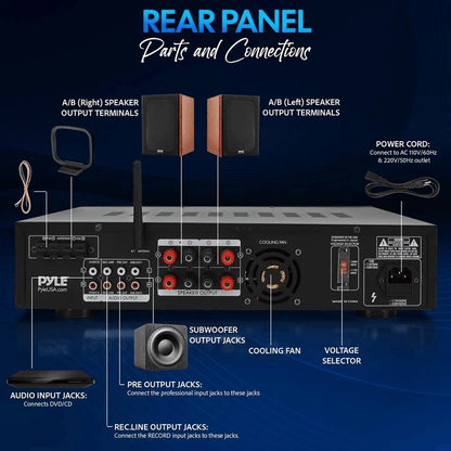 Pyle Hybrid Amplifier Receiver Bluetooth AUX USB RCA Inputs 2
