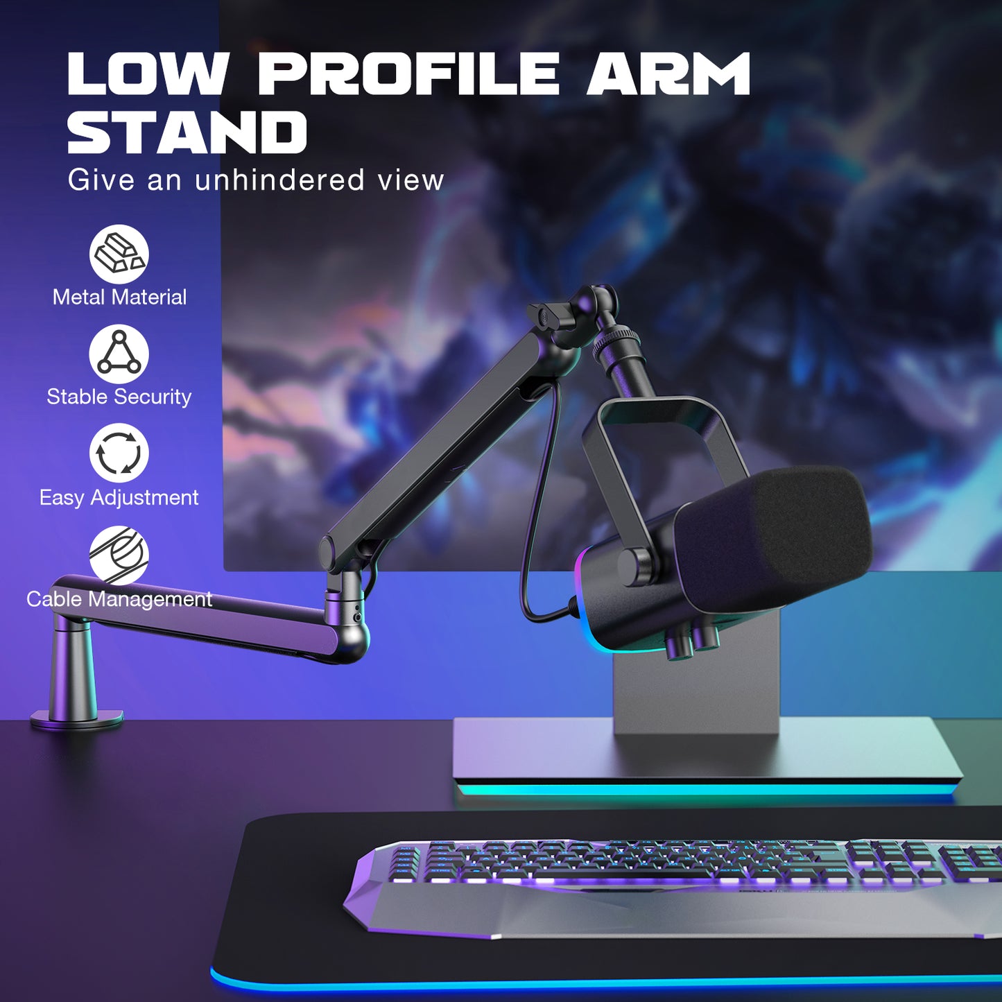 Professional Microphone Boom Arm, djustable Desk Mount Stand for Streaming Podcasting, Cable Management, 360 Rotations