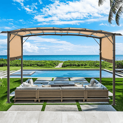 Outdoor Pergola Gazebo With Retractable Metal Canopy  Durable Steel Frame Shade For Patio Garden De 2