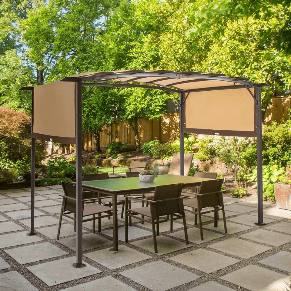 Outdoor Pergola Gazebo With Retractable Metal Canopy  Durable Steel Frame Shade For Patio Garden De 3