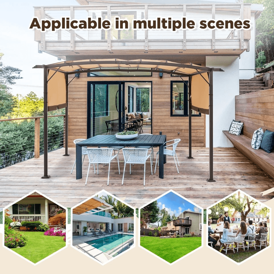 Outdoor Pergola Gazebo With Retractable Metal Canopy  Durable Steel Frame Shade For Patio Garden De 1