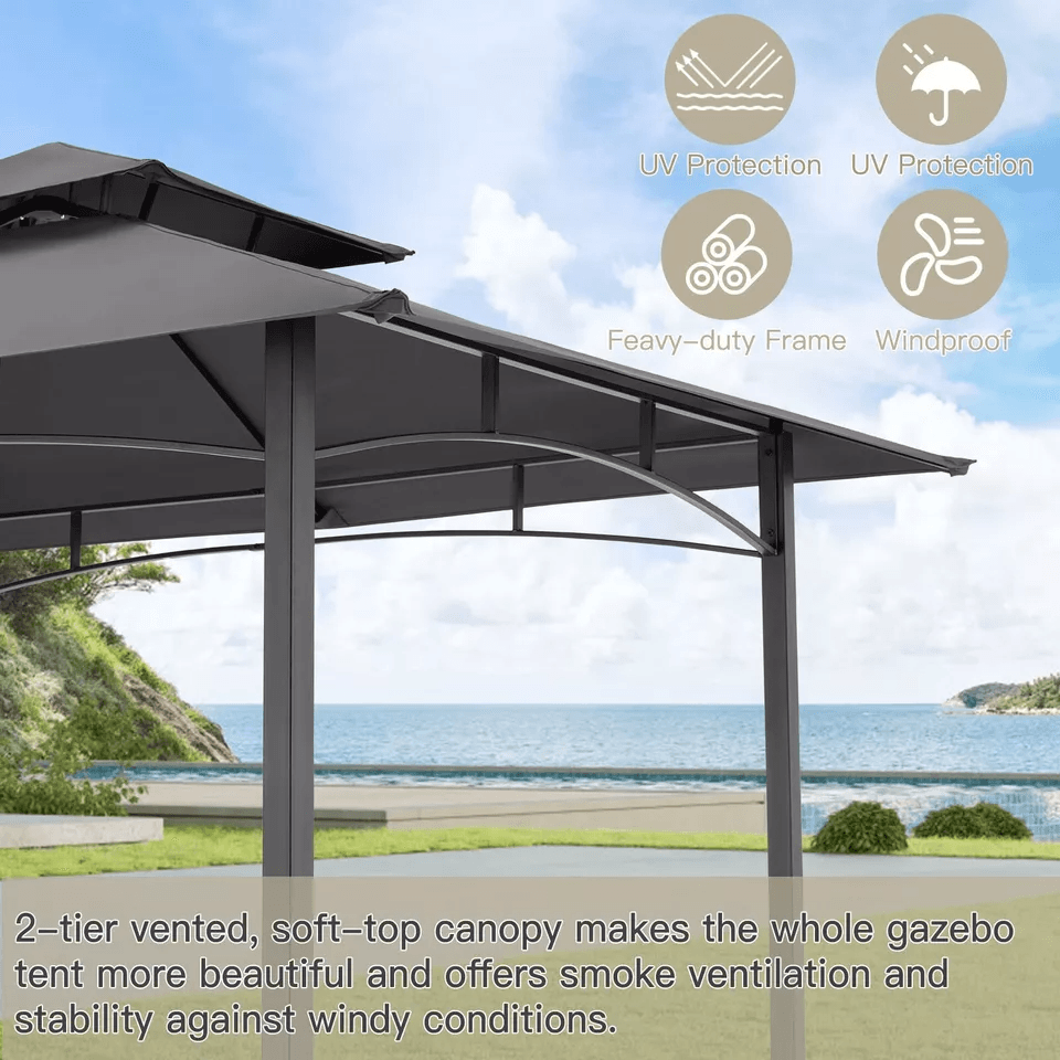 Outdoor Grill Gazebo Barbecue Canopy Tent With Shelves Hooks Grey BBQ Grill Shelter For Patio Backy 2