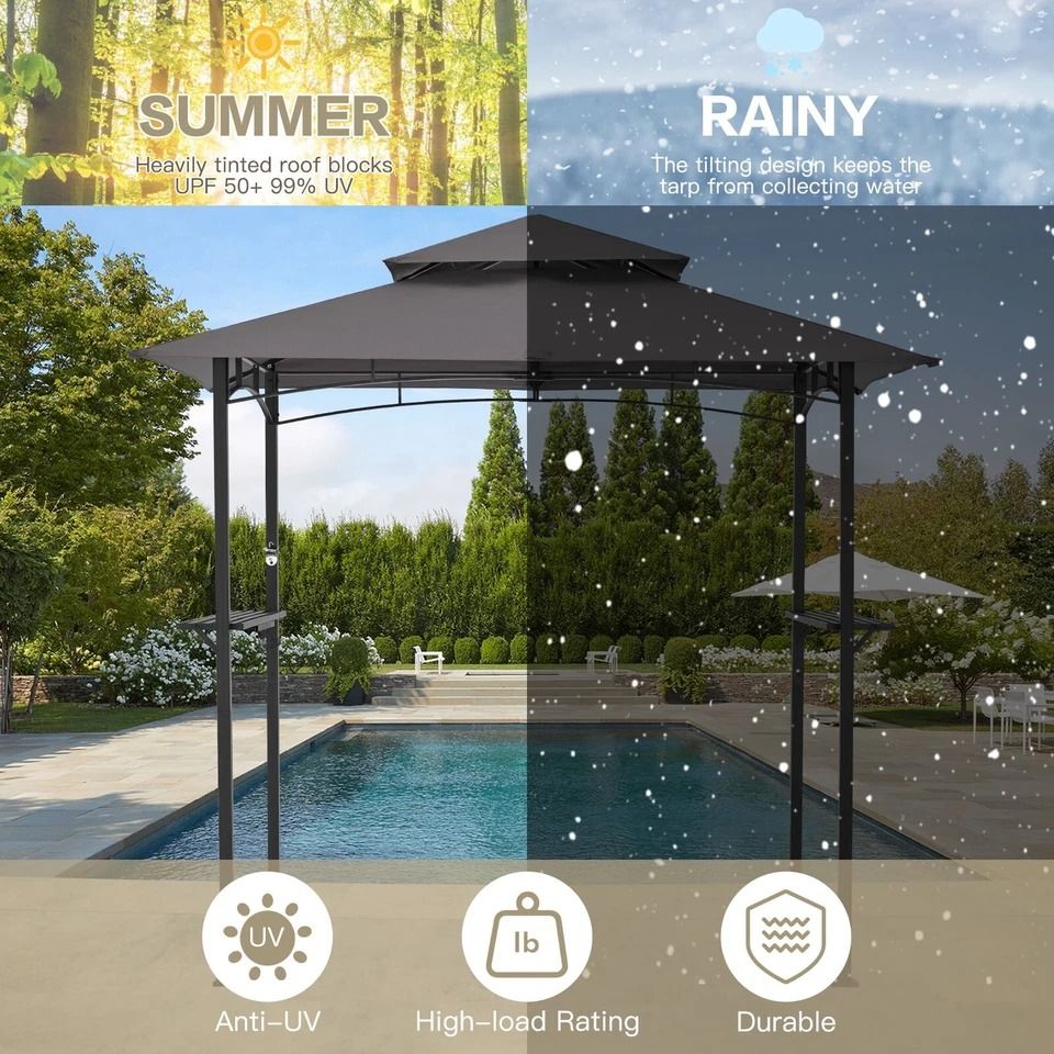 Outdoor Grill Gazebo Barbecue Canopy Tent With Shelves Hooks Grey BBQ Grill Shelter For Patio Backy 3