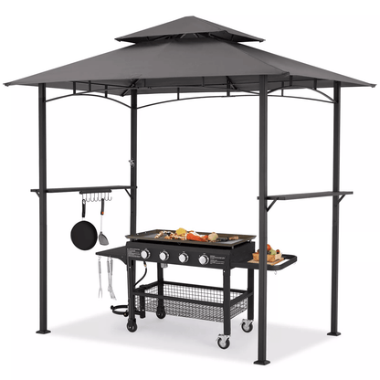 Outdoor Grill Gazebo Barbecue Canopy Tent with Shelves Hooks Grey BBQ Grill Shelter for Patio Backyard Cooking Station
