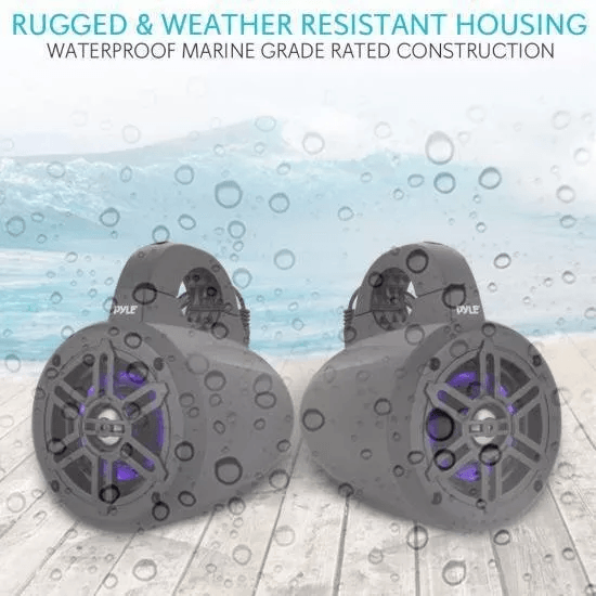 Pyle Bluetooth Ready Marine Tower Speakers With LED Lights Waterproof Wakeboard Speakers For Boat   7