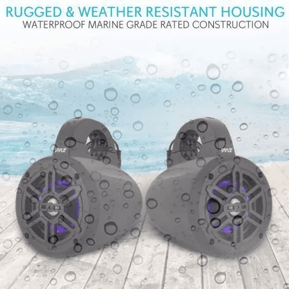 Pyle Bluetooth Ready Marine Tower Speakers With LED Lights Waterproof Wakeboard Speakers For Boat   7