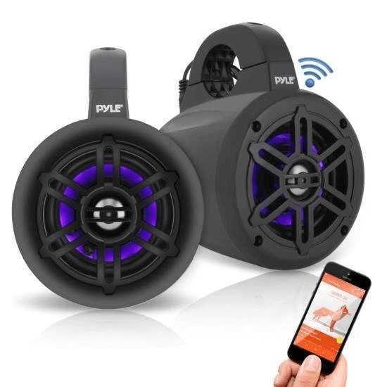 Pyle Bluetooth Ready Marine Tower Speakers With LED Lights Waterproof Wakeboard Speakers For Boat   5