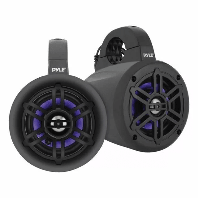 Pyle Bluetooth Ready Marine Tower Speakers with LED Lights, Waterproof Wakeboard Speakers for Boat & Outdoor Audio
