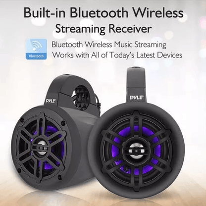 Pyle Bluetooth Ready Marine Tower Speakers With LED Lights Waterproof Wakeboard Speakers For Boat   2