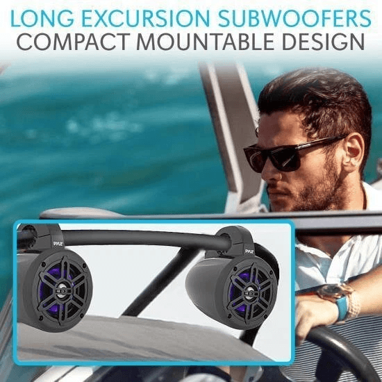 Pyle Bluetooth Ready Marine Tower Speakers With LED Lights Waterproof Wakeboard Speakers For Boat   1