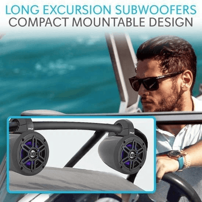 Pyle Bluetooth Ready Marine Tower Speakers With LED Lights Waterproof Wakeboard Speakers For Boat   1