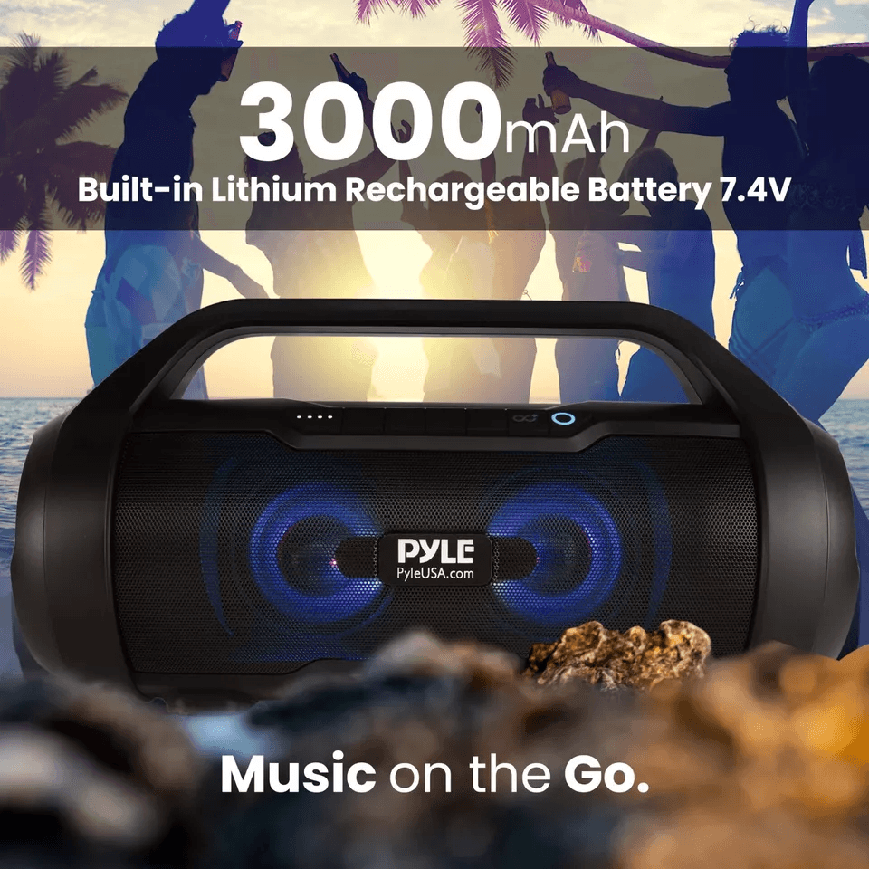 Portable Pyle Bluetooth BoomBox Waterproof Stereo Speaker With RGB Lights  FM Radio 4