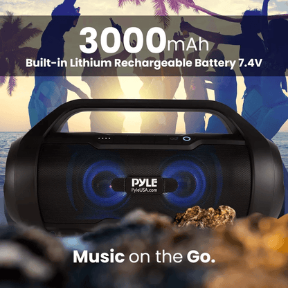Portable Pyle Bluetooth BoomBox Waterproof Stereo Speaker With RGB Lights  FM Radio 4