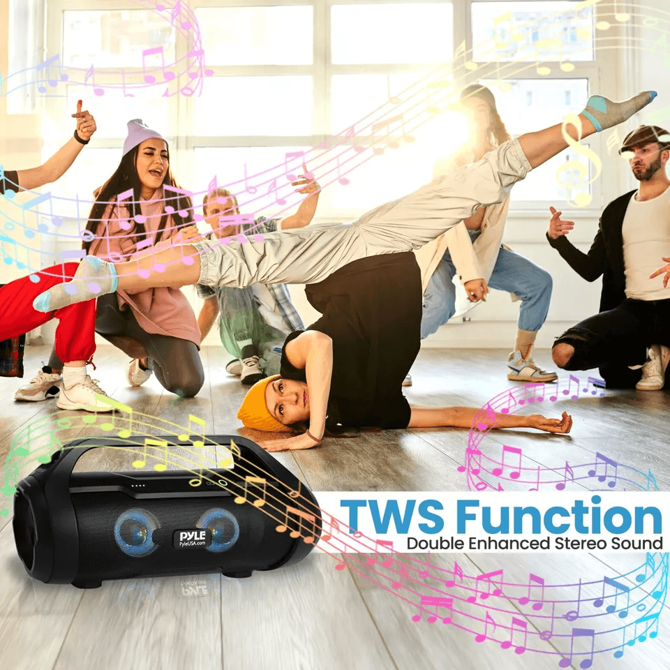 Portable Pyle Bluetooth BoomBox Waterproof Stereo Speaker With RGB Lights  FM Radio 2