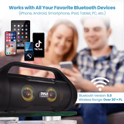 Portable Pyle Bluetooth BoomBox Waterproof Stereo Speaker With RGB Lights  FM Radio 1
