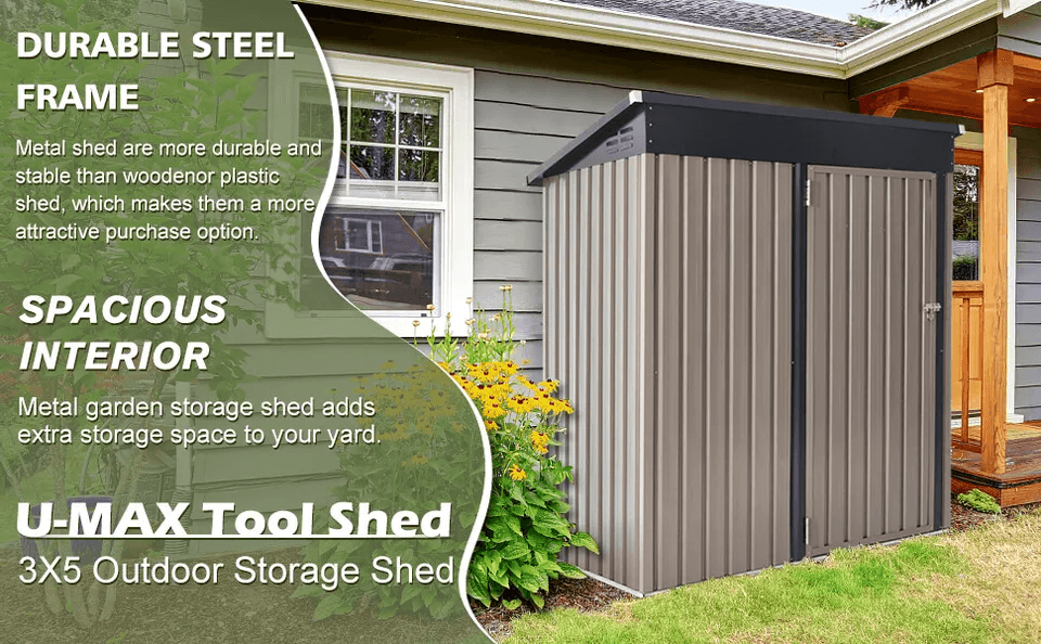 Outdoor Metal Storage Shed With Lockable Door WeatherResistant Steel Tool Shed For Backyard  Garden 2