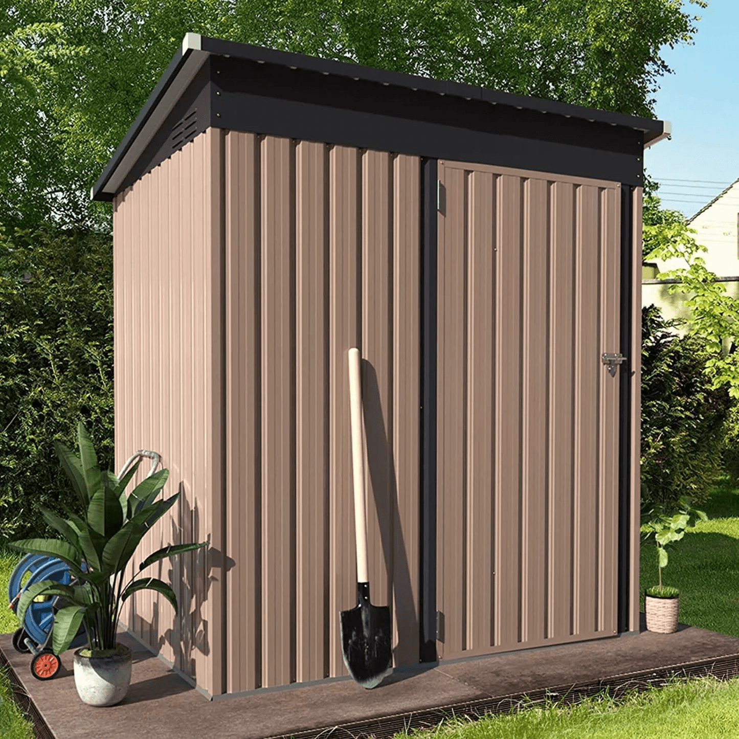 Outdoor Metal Storage Shed with Lockable Door Weather-Resistant Steel Tool Shed for Backyard & Garden