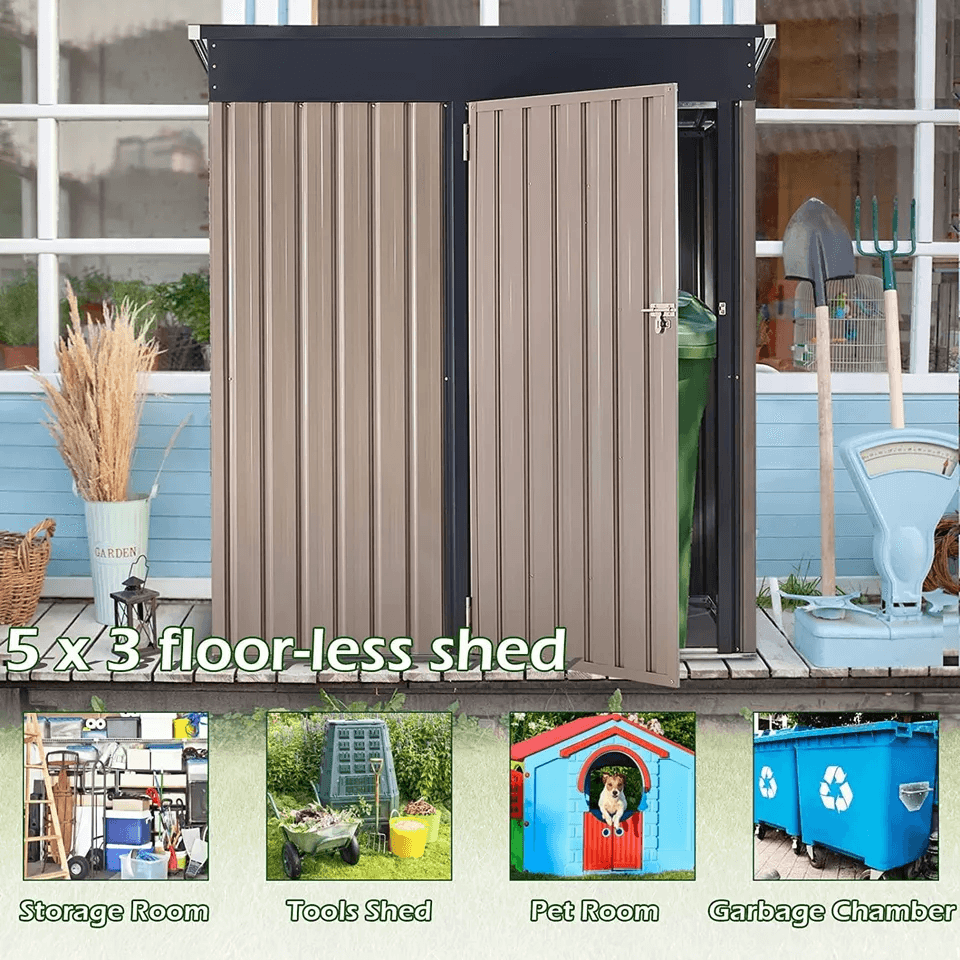 Outdoor Metal Storage Shed With Lockable Door WeatherResistant Steel Tool Shed For Backyard  Garden 3