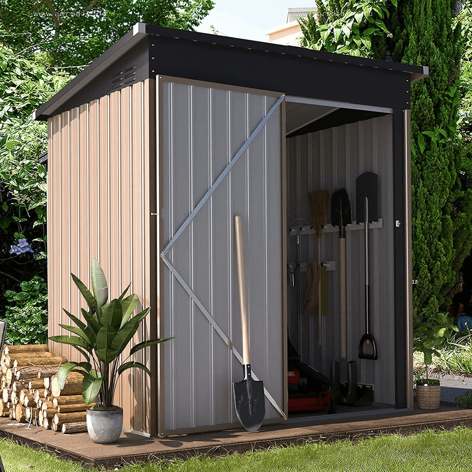 Outdoor Metal Storage Shed With Lockable Door WeatherResistant Steel Tool Shed For Backyard  Garden 1