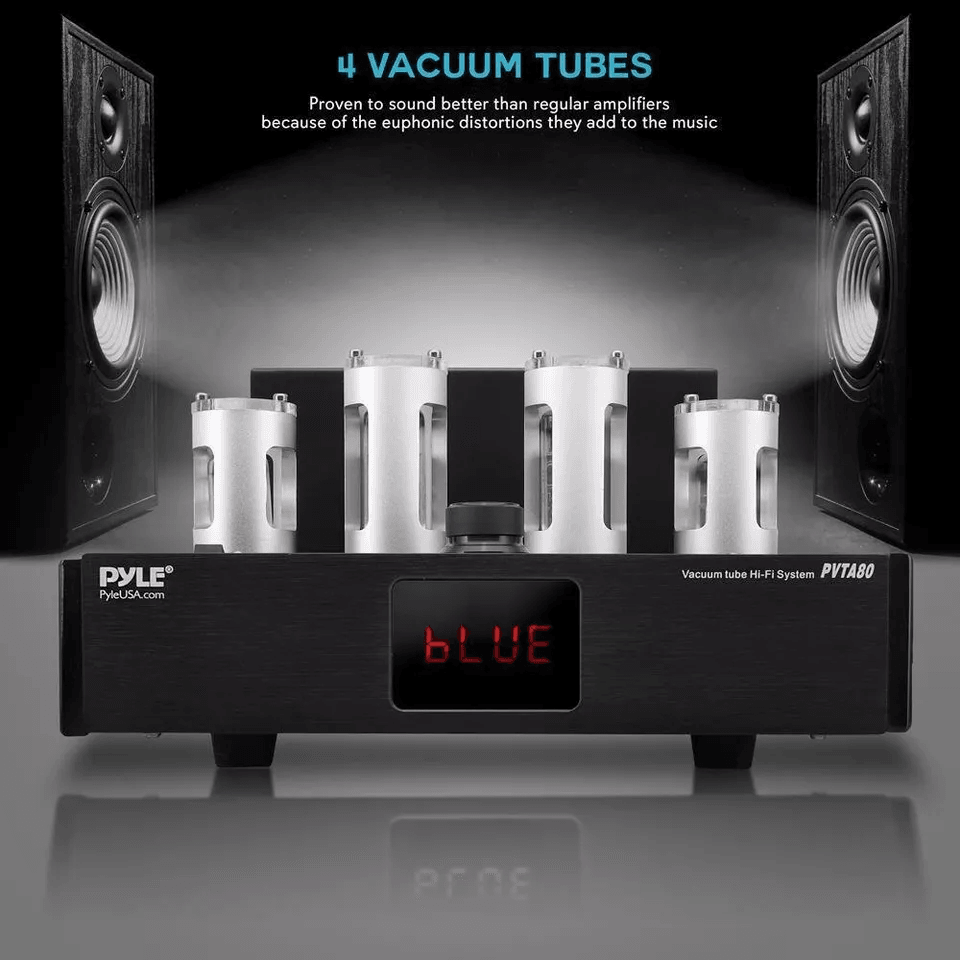Pyle Home Theater Desktop Stereo Vacuum Tube HiFi Power Amplifier Receive Bluetooth USB CDDVD Input