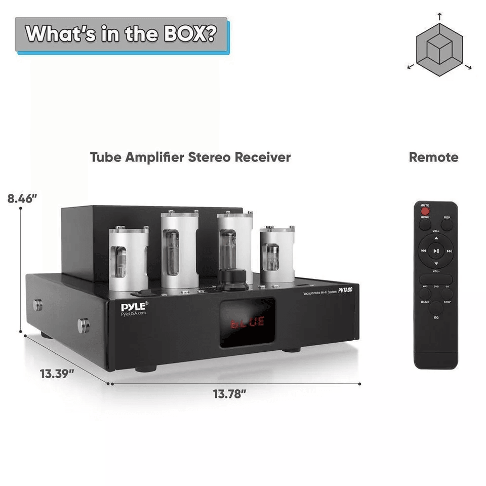 Pyle Home Theater Desktop Stereo Vacuum Tube HiFi Power Amplifier Receive Bluetooth USB CDDVD Input
