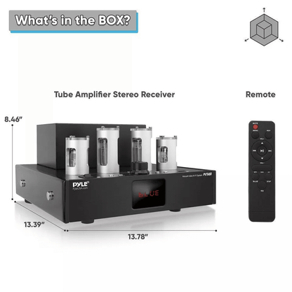 Pyle Home Theater Desktop Stereo Vacuum Tube HiFi Power Amplifier Receive Bluetooth USB CDDVD Input