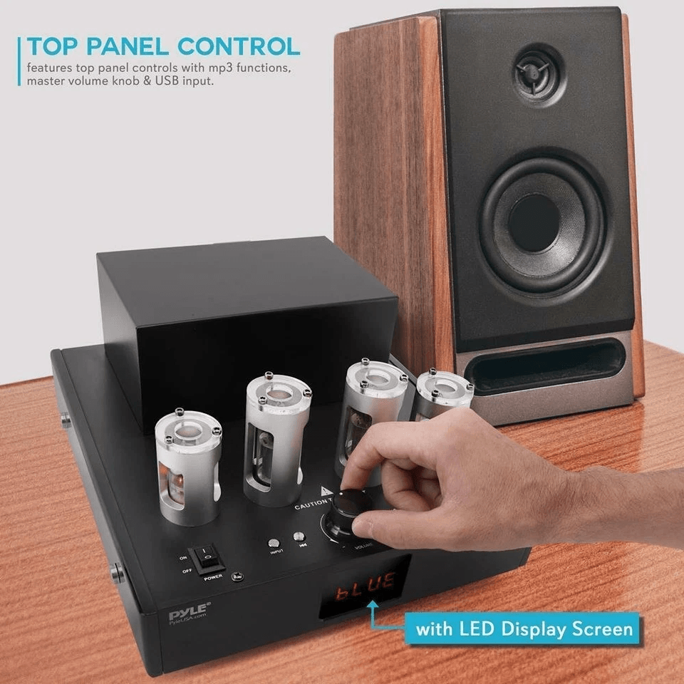Pyle Home Theater Desktop Stereo Vacuum Tube HiFi Power Amplifier Receive Bluetooth USB CDDVD Input