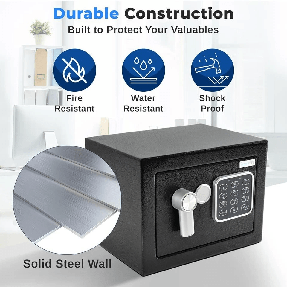 Digital Fireproof Safe Secure Steel Alloy Lock Box With Touch Pad  Key Access 2