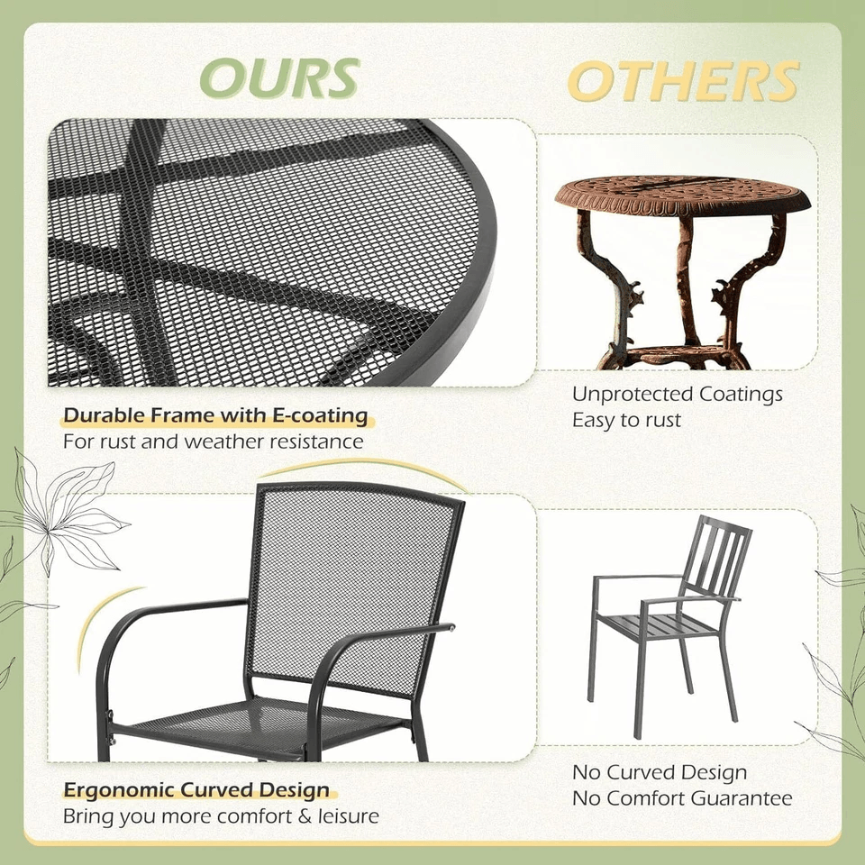 5Piece Metal Outdoor Dining Set Round Table Stackable Chairs Grey Patio Furniture For Garden Deck B 5