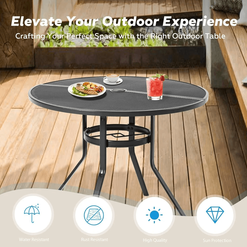 5Piece Metal Outdoor Dining Set Round Table Stackable Chairs Grey Patio Furniture For Garden Deck B 6