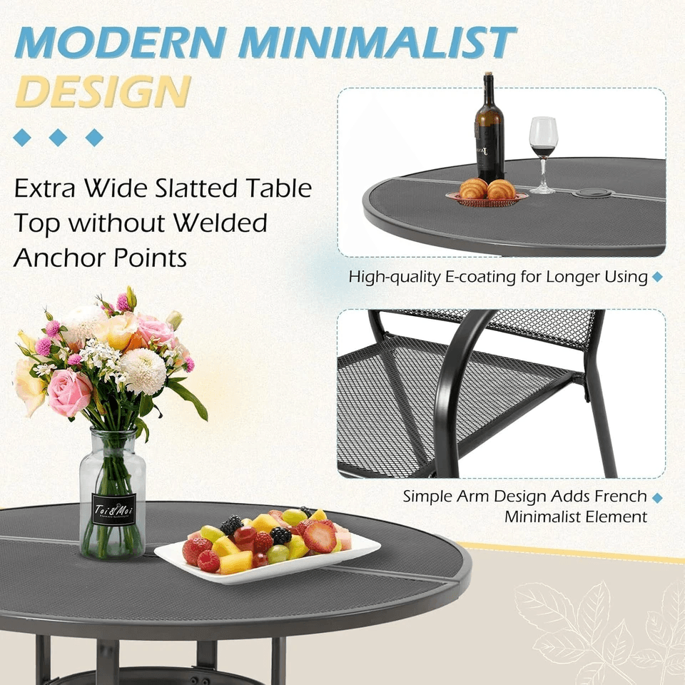 5Piece Metal Outdoor Dining Set Round Table Stackable Chairs Grey Patio Furniture For Garden Deck B 2