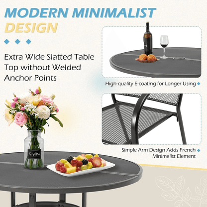 5Piece Metal Outdoor Dining Set Round Table Stackable Chairs Grey Patio Furniture For Garden Deck B 2