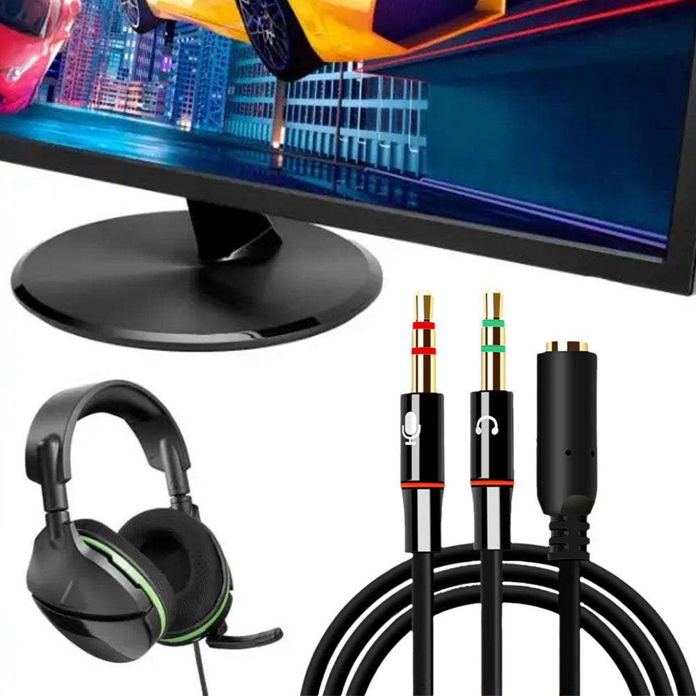 Computer Audio Splitter 3.5mm Headphone Mic Splitter for PC, Laptop, Gaming & Streaming