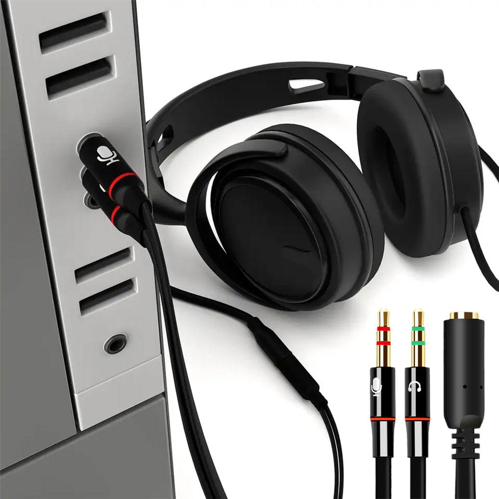 Computer Audio Splitter 3.5mm Headphone Mic Splitter for PC, Laptop, Gaming & Streaming