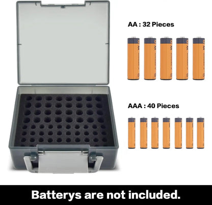 Battery Box Organizer, Holds 72 AA/AAA Batteries, Durable Storage Case Garage Container for Home & Travel