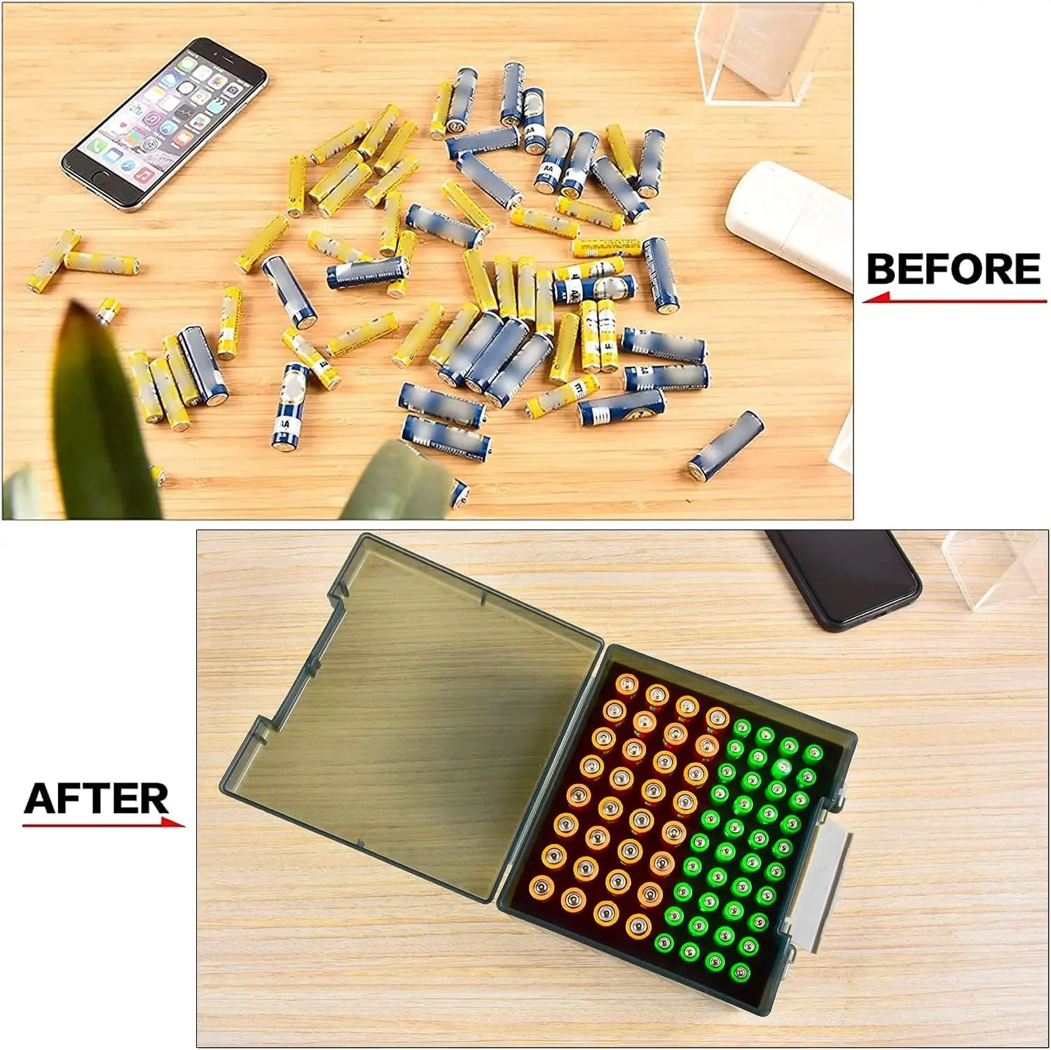 Battery Box Organizer, Holds 72 AA/AAA Batteries, Durable Storage Case Garage Container for Home & Travel