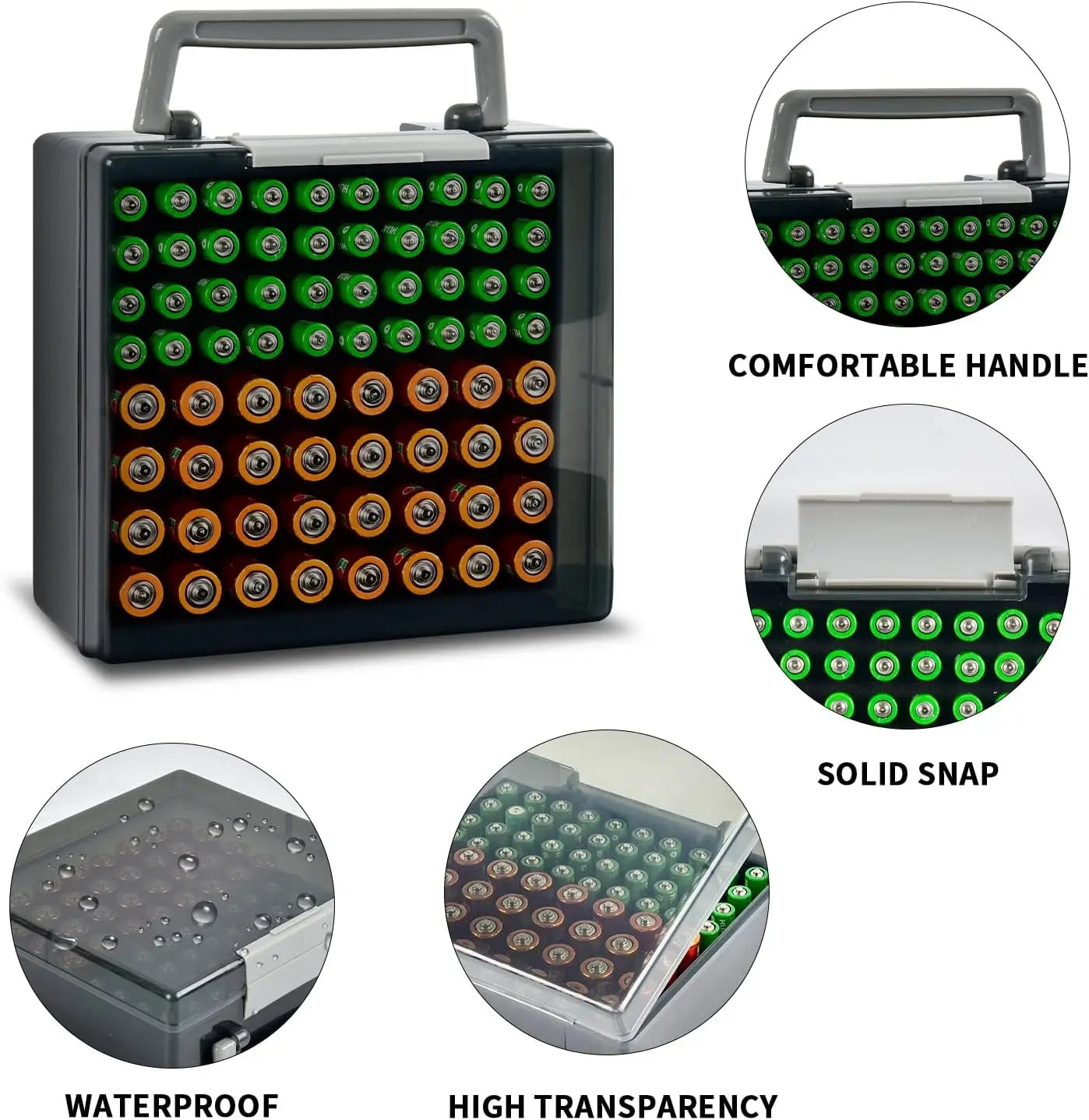 Battery Box Organizer, Holds 72 AA/AAA Batteries, Durable Storage Case Garage Container for Home & Travel